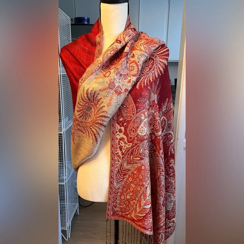 Vibrant Exquisite Red and Gold Paisley Wrap